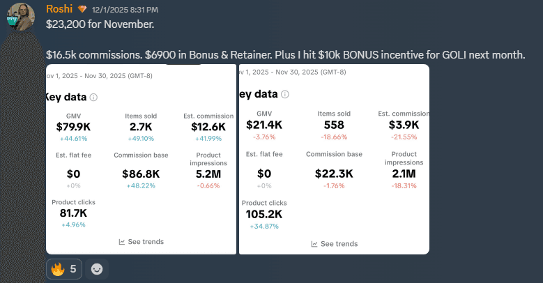 Student results screenshot